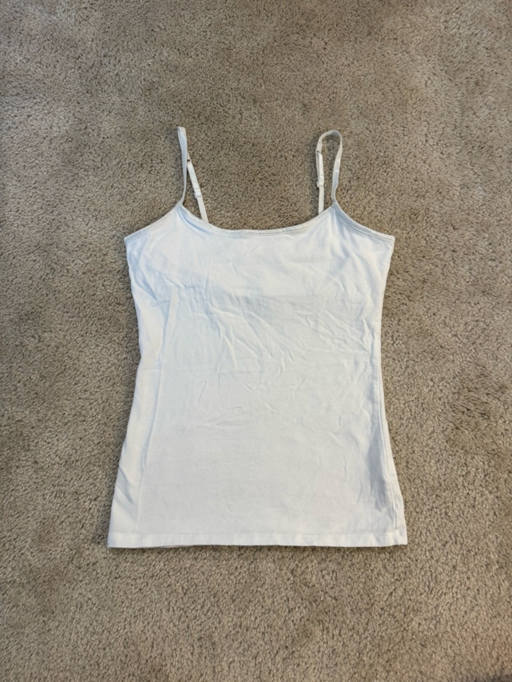 SO Favorite Cami Classic White Spaghetti Strap Tank Top w/ Built In Bra